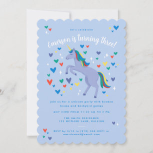 Invitation Blue Magic Arc-en-ciel Unicorn Anniversaire