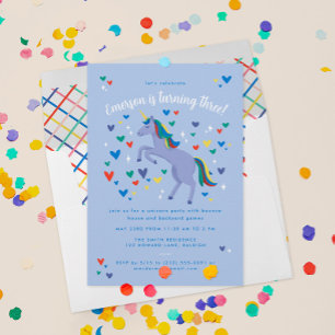Invitation Blue Magic Arc-en-ciel Unicorn Anniversaire