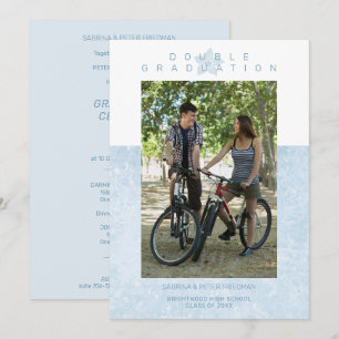 Invitation Blue Marble Effet Romantique Photo Twins Graduatio