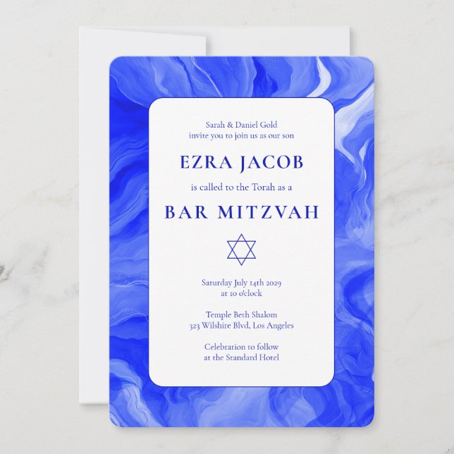 Invitation Blue Marble Star de David Custom Bar Bat mitzvah (Devant)