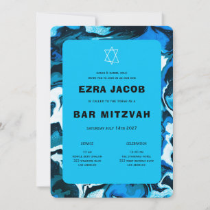 Invitation Blue Marble Star de David Custom Bar Bat mitzvah