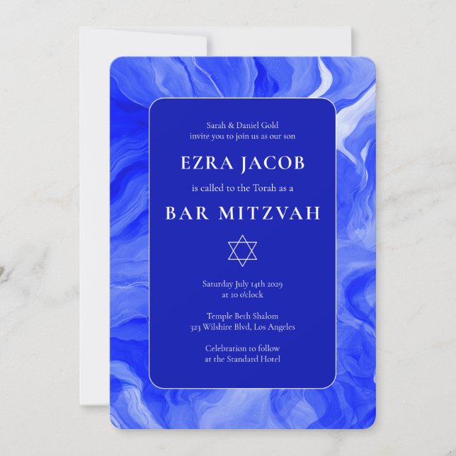 Invitation Blue Marble Star de David Custom Bar Bat mitzvah (Devant)
