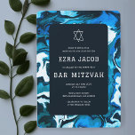Invitation Blue Marble Star de David Custom Bar Bat mitzvah<br><div class="desc">Carte parfaite pour annoncer un bat mitzvah, bar mitzvah ou une autre célébration juive ! L'art abstrait pour vous à l'avant et à l'arrière ! ENTIÈREMENT PERSONNALISABLE ! Cliquez sur "Personnaliser" ci-dessus pour modifier le texte. Cliquez sur "modifier à l'aide de l'outil de conception" pour ajuster les polices, les couleurs...</div>