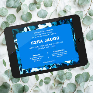 Invitation Blue Marble Star de David Custom Bar Bat mitzvah