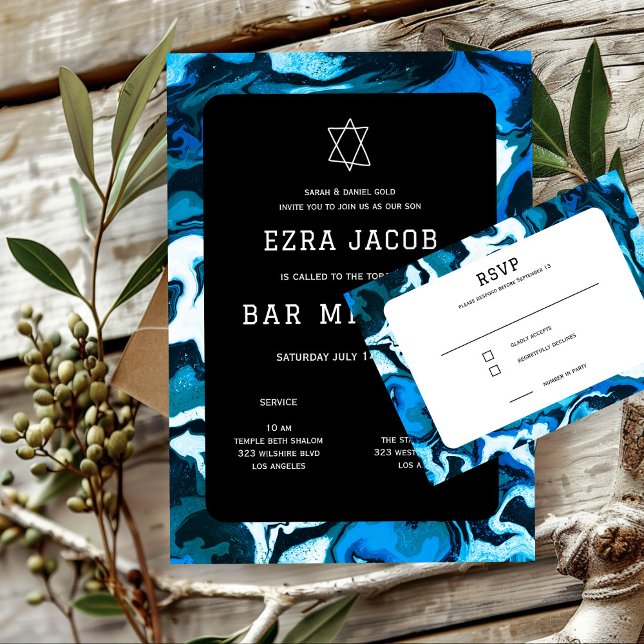 Invitation Blue Marble Star de David Custom Bar Bat mitzvah (Blue Marble Star of David Custom Bar Bat Mitzvah Invitation
)