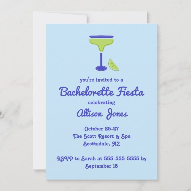 Invitation Blue Margarita Bachelorette Fête (Devant)