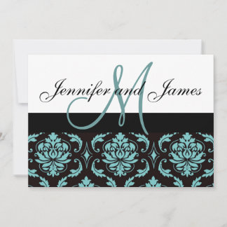 Invitation Blue Mariage damassé avec des noms de m