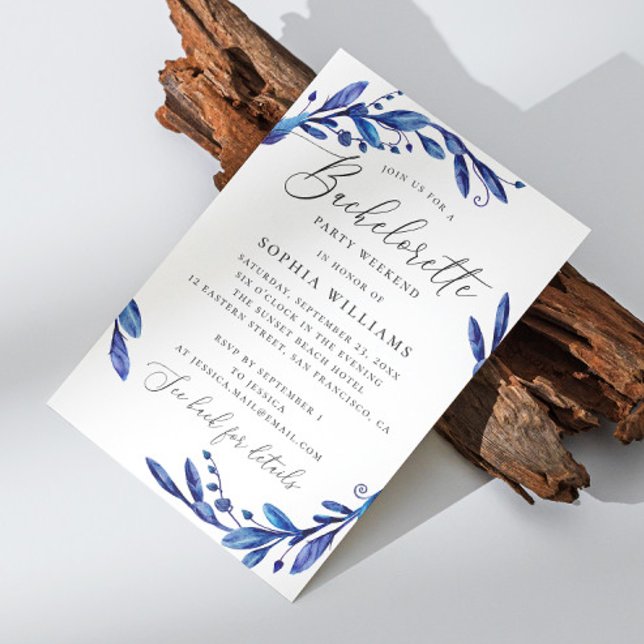 Invitation Blue marine floral script bachelorette week-end (Créateur téléchargé)