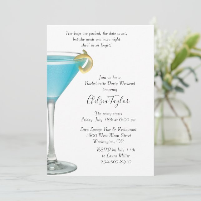 Invitation Blue Martini Cocktail Hour Bachelorette Party (Debout devant)
