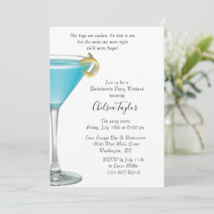 Invitation Blue Martini Cocktail Hour Bachelorette Party