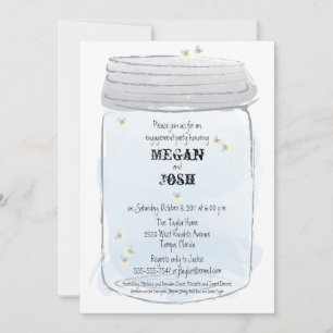 Invitation Blue Mason Jar & Fireflies