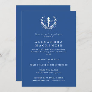 Invitation Blue MD Asclepius + Laurel Wreath Graduation