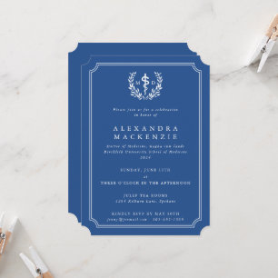 Invitation Blue MD Asclepius + Laurel Wreath Graduation