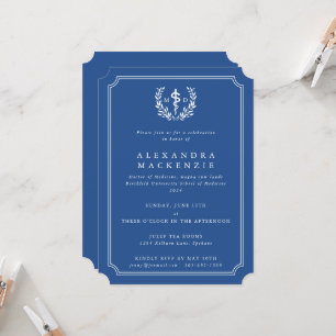 Invitation Blue MD Asclepius + Laurel Wreath Graduation