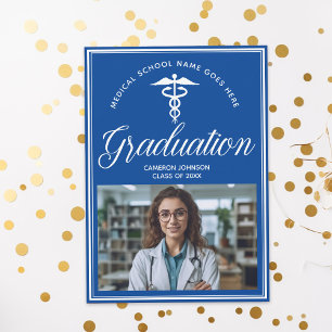 Invitation Blue Médicale School Photo Graduation Party