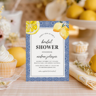 Invitation Blue Mediterranean Tile Lemon Simple Bridal Shower