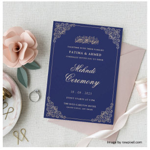 Invitation Blue Mehndi Henna Mariage musulman