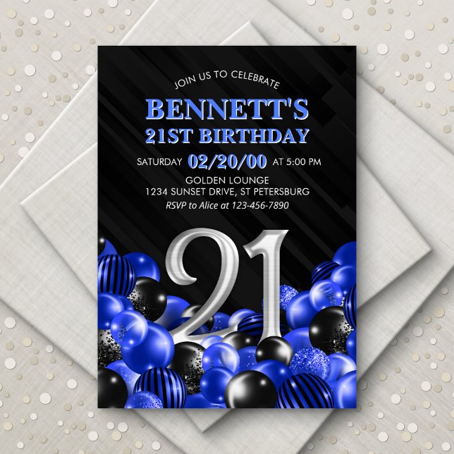 Invitation Blue Mens 21e anniversaire (Créateur téléchargé)