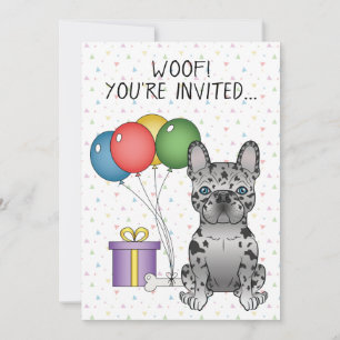 Invitation Blue Merle French Bulldog Caricature Chien Anniver