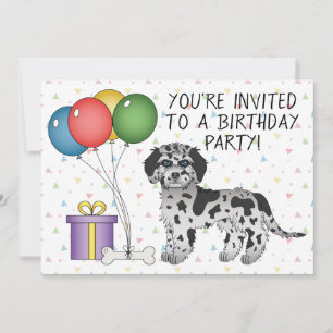 Invitation Blue Merle Mini Goldendoodle Cartoon Chien Anniver