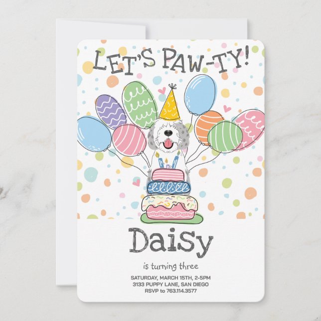 Invitation Blue & Merle Sheepadoodle Chien fête d'anniversair (Devant)