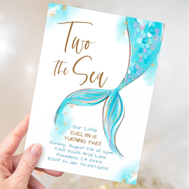 Invitation Blue Mermaid Party Two The Sea 2e anniversaire (Créateur téléchargé)
