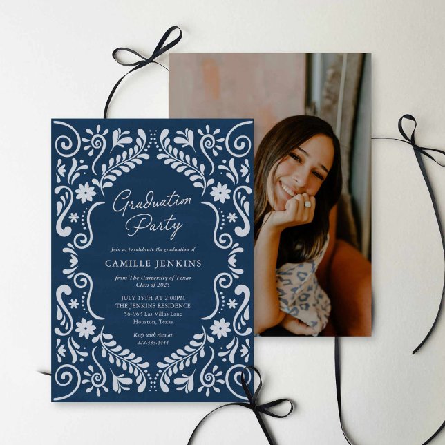 Invitation Blue Mexican Fiesta Graduation Party Photo Invite (Blue Mexican Fiesta Graduation Photo Invite)