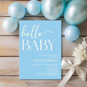 Invitation Blue Minimal Hello Baby Baby shower