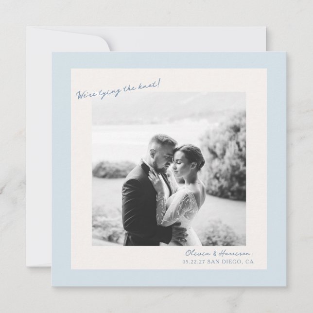 Invitation Blue Minimal Photo Wedding Save the Date (Devant)