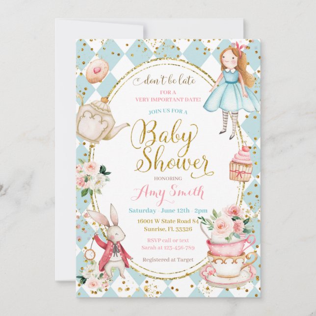 Invitation Blue Mint Alice au Wonderland Tea Party (Devant)