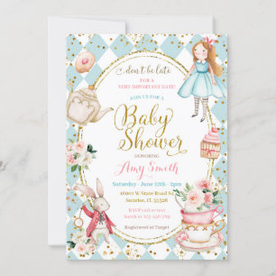 Invitation Blue Mint Alice au Wonderland Tea Party