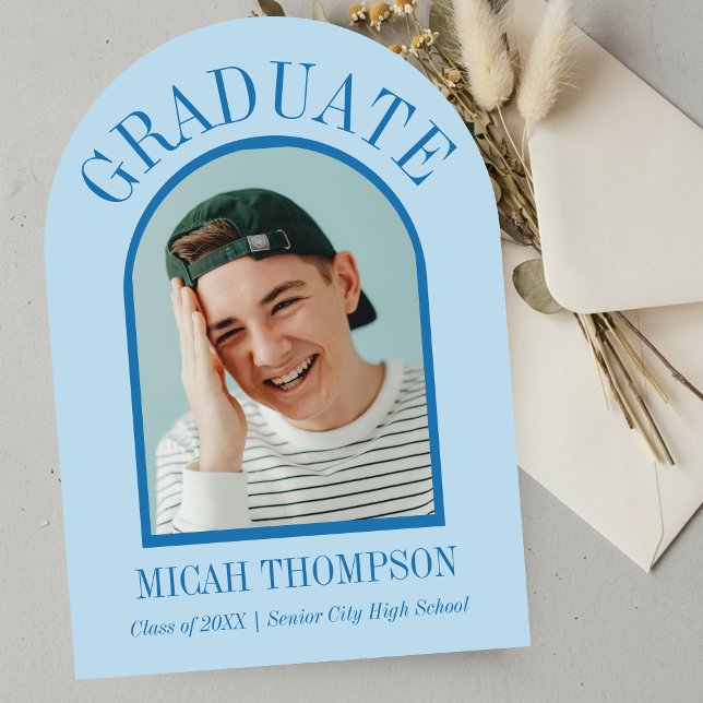 Invitation Blue Modern Arch Grad Photo Announcement  (Blue Modern Arch Grad Photo Announcement)