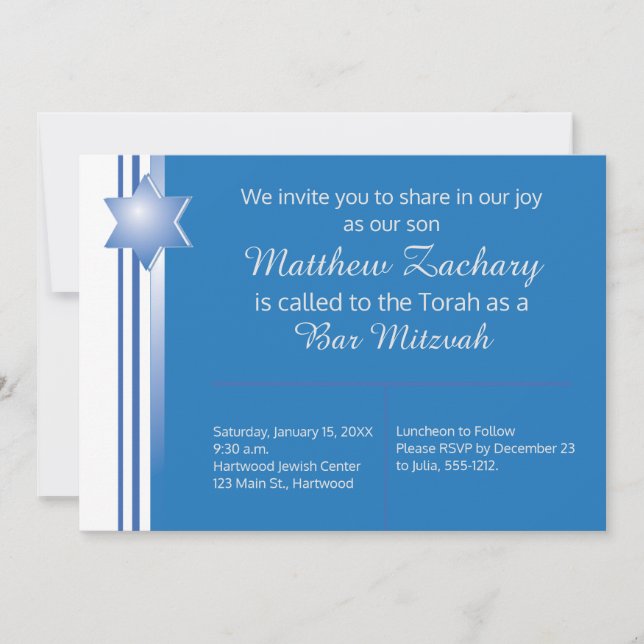 Invitation Blue Modern Star Bar Mitzvah (Devant)
