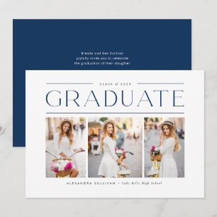 Invitation Blue Modern Typographie Photo Collage Graduation