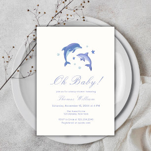 Invitation Blue Modern Under the Sea Dolphin Baby shower