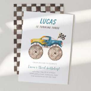 Invitation Blue Monster Truck N'importe quel âge fête d'anniv