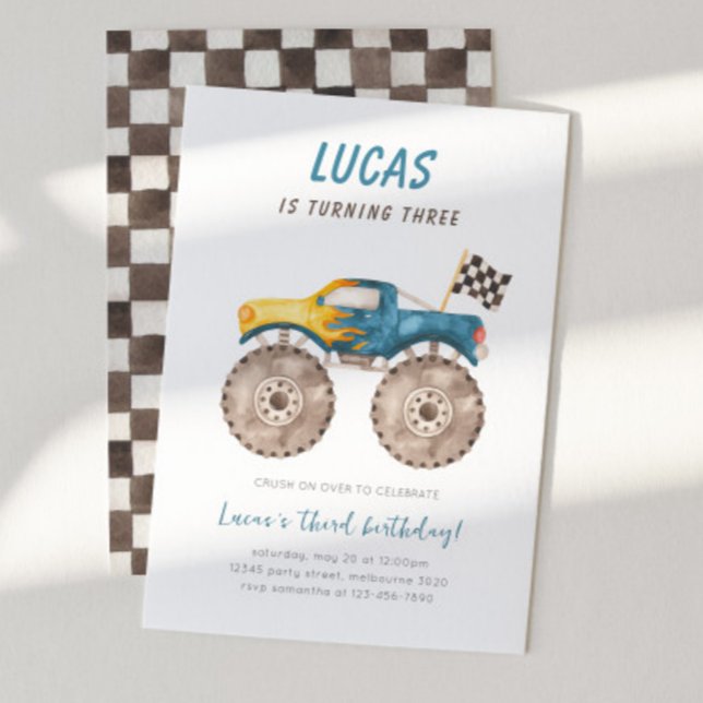 Invitation Blue Monster Truck N'importe quel âge fête d'anniv (Créateur téléchargé)