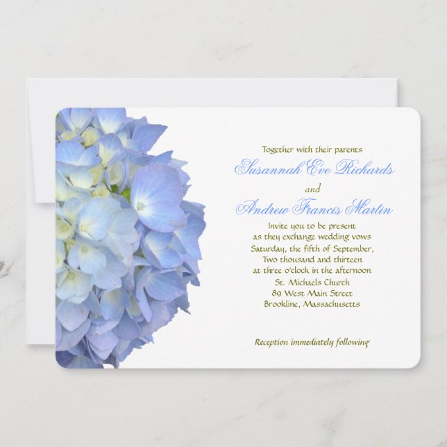 Invitation Blue Moon Hydrangea Mariage horizontal (Devant)