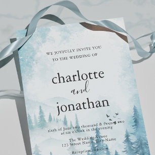 Invitation Blue Mountain Forest Rustic Watercolor Mariage