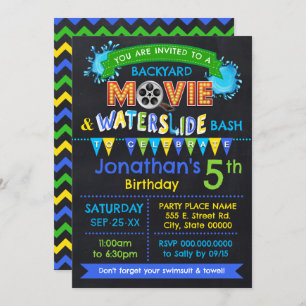 Invitation Blue Movie & Waterslide Anniversaire de enfant Sum