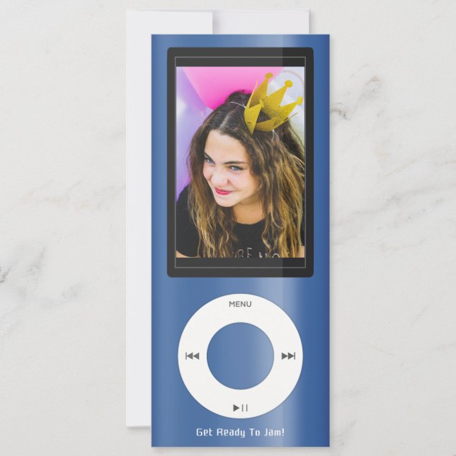 Invitation Blue MP3 Music Player Birthday (Devant)