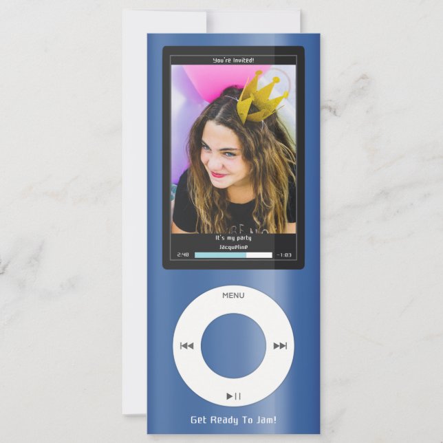 Invitation Blue MP3 Music Player II Birthday (Devant)