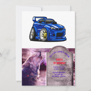 Invitation Blue muscle car speed cartoon - Choose back color