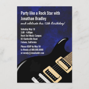Invitation Blue Music Guitare Rock Star Anniversaire
