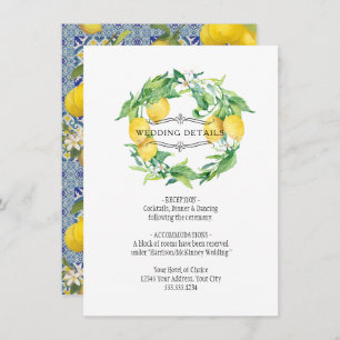 Invitation Blue n White Lemon Floral Folio Détails du Mariage
