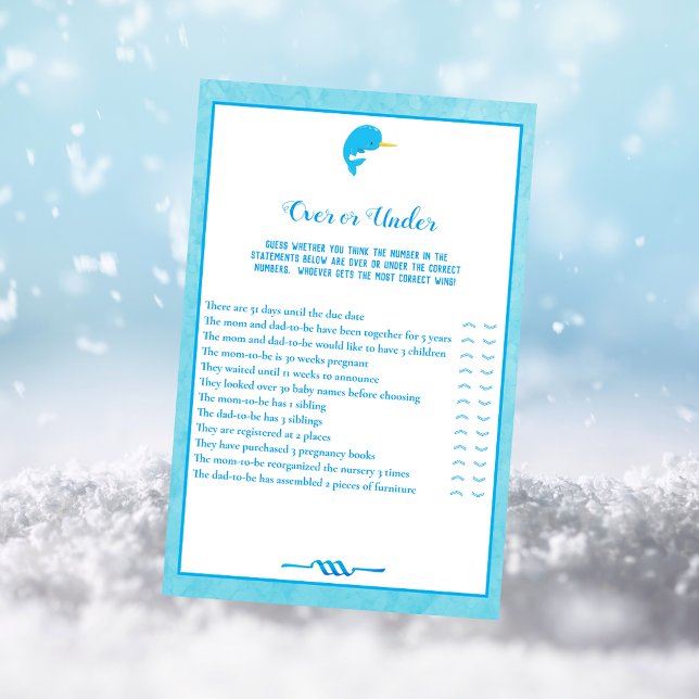 Invitation Blue Narwhal Over and Under Baby shower Game (Créateur téléchargé)