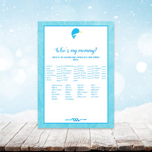 Invitation Blue Narwhal Who's My Mommy Baby shower Game