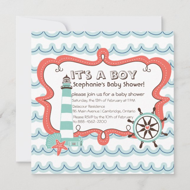 Invitation Blue Nautical C'est un Baby shower garçon Invitati (Devant)