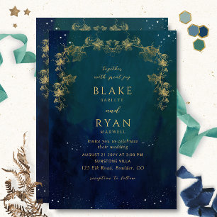 Invitation Blue Navy et Green Enchanter Celestial Mariage I