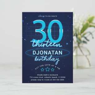 Invitation Blue Neon 30e fête d'anniversaire Llow Crazy
